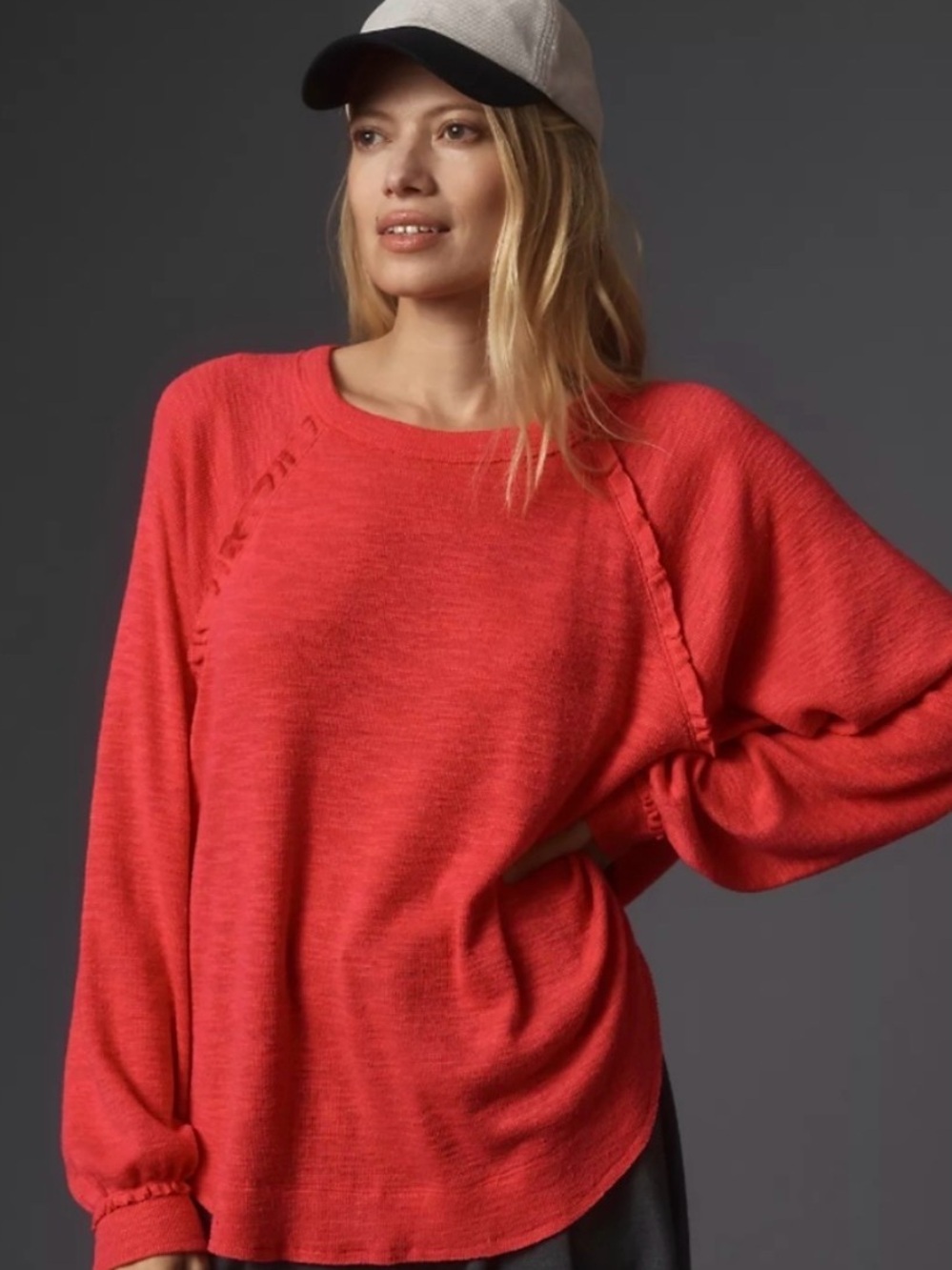 Anthropologie Pilcro Ruffled Raglan Thermal Top